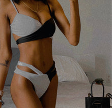 Load image into Gallery viewer, Black and White Cut Bikini
